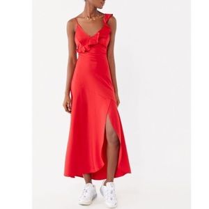 URBAN OUTFITTERS RUFFLE RED SLIP MAXI DRESS